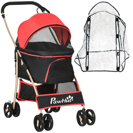 3-in-1 Cat Stroller - Carrier with Universal Wheel & Rain Cover - Red & Black - Cat Carriers & Strollers - Purr Wish