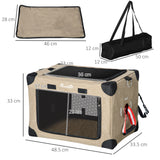 Khaki Folding Cat Carrier with Cushion, 48.5L x 33.5W x 33h-cm