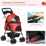 Cat Stroller with Rain Cover and EVA Wheels - Red - Cat Carriers & Strollers - Purr Wish