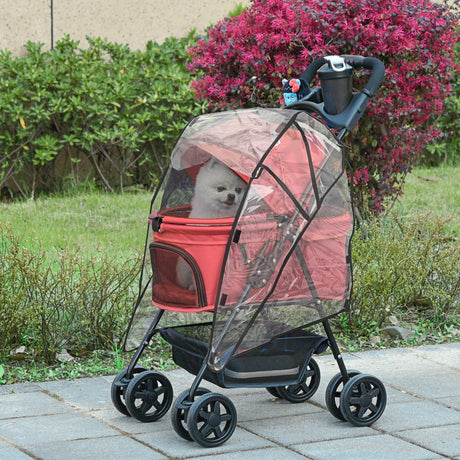 Cat Stroller with Rain Cover and EVA Wheels - Red - Cat Carriers & Strollers - Purr Wish