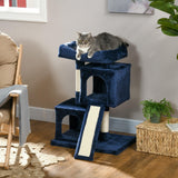 Navy Blue Cat Activity Tree with 2 Houses, Navy Blue - Cat Trees - Purr Wish