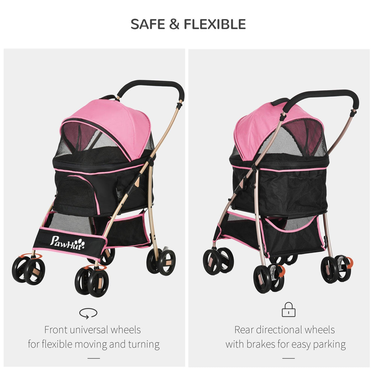 3-in-1 Cat Stroller - Carrier with Universal Wheel - Pink & Black - Cat Carriers & Strollers - Purr Wish