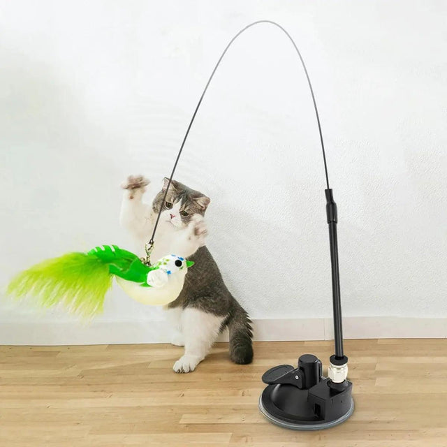 Suction Wand Cat Toy with Feathered Bird & Long Rod - Cat Wand Toys - Purr Wish