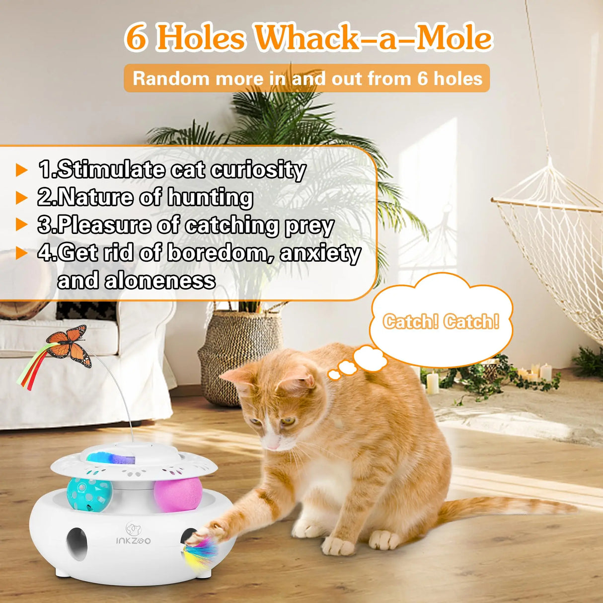 Interactive 4-in-1 Cat Toy - Whack-A-Mole with USB Charging