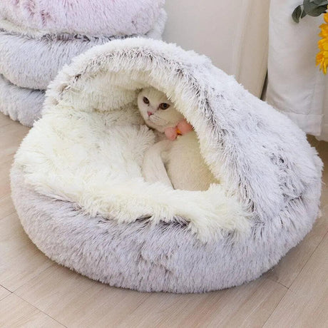 Soft Plush Cat Bed: Round 2-in-1 Sleeping Cave for Cats - Cat Beds - Purr Wish