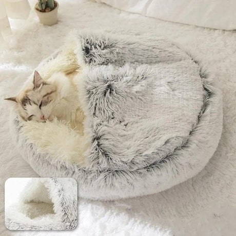 Soft Plush Cat Bed: Round 2-in-1 Sleeping Cave for Cats - Cat Beds - Purr Wish