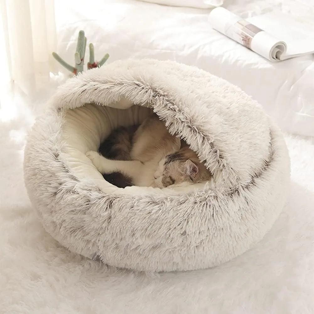 Soft Plush Cat Bed: Round 2-in-1 Sleeping Cave for Cats - Cat Beds - Purr Wish