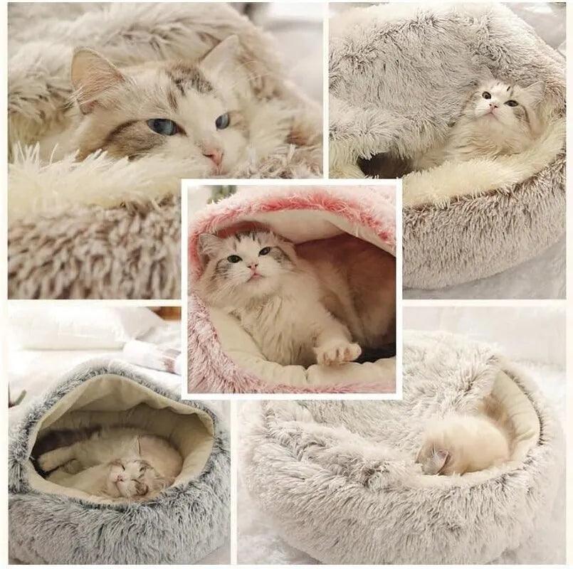 Soft Plush Cat Bed: Round 2-in-1 Sleeping Cave for Cats - Cat Beds - Purr Wish