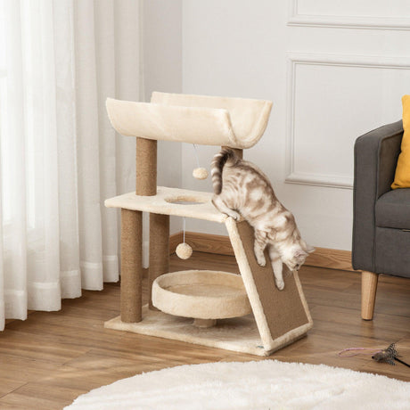 Cat Tree with Scratching Posts, 76cm - Light Brown - Cat Trees - Purr Wish