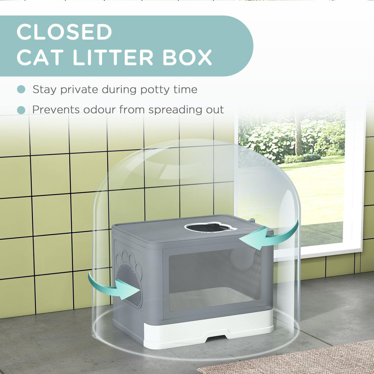 Enclosed Cat Litter Box with Lid, Drawer Tray, Front Entry - Grey - Cat Litter Trays - Purr Wish