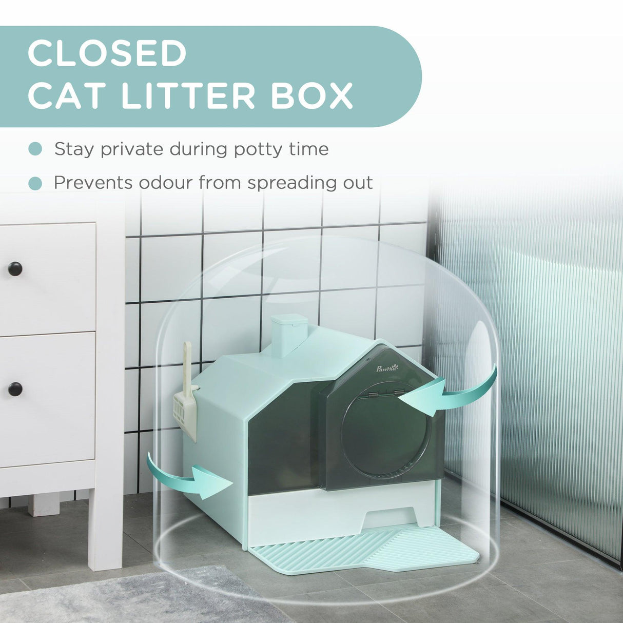 Light Blue Hooded Cat Litter Tray with Scoop - Cat Litter Trays - Purr Wish