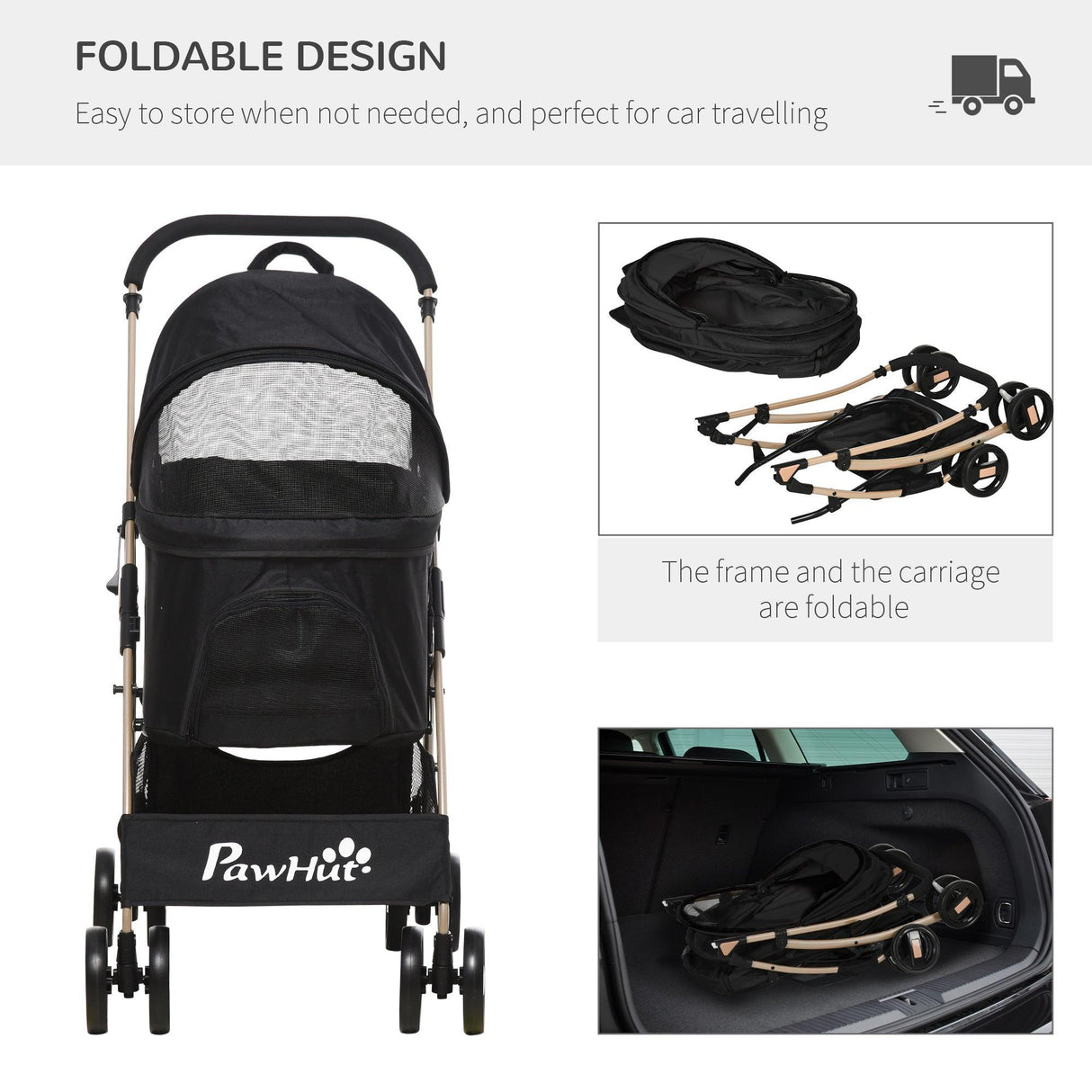 3-in-1 Cat Stroller - Carrier with Universal Wheel, Black - Cat Carriers & Strollers - Purr Wish