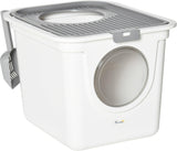 White Enclosed Cat Litter Box - 39H x 44L x 55Wcm - Cat Litter Trays - Purr Wish