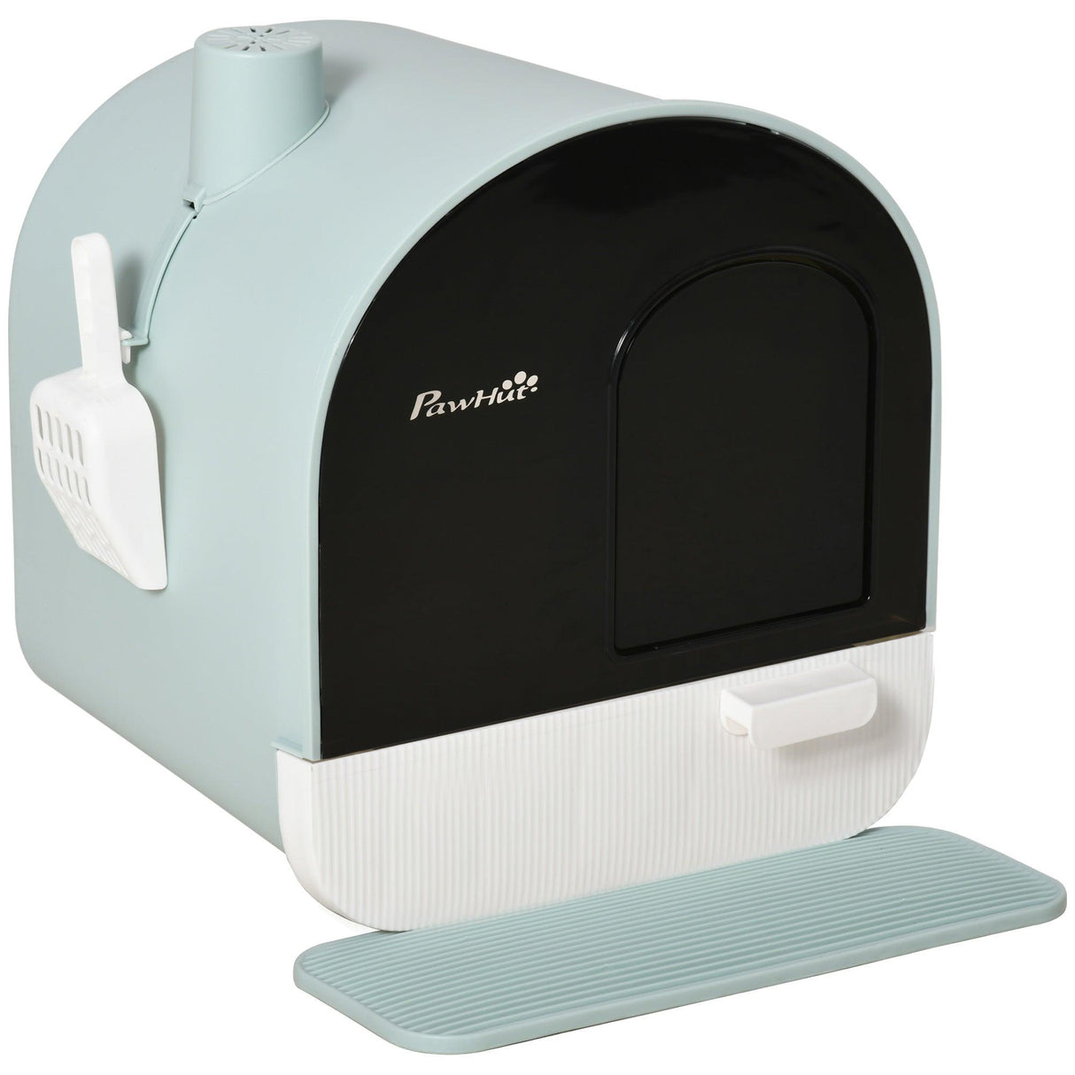 Hooded Cat Litter Box with Lid, Scoop, Flap Door - Green - Cat Litter Trays - Purr Wish