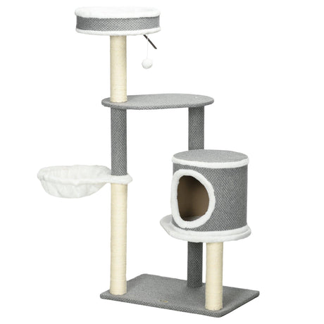 Multi-level Cat Tower with Bed & Toy Ball, 124cm - Grey - Cat Trees - Purr Wish