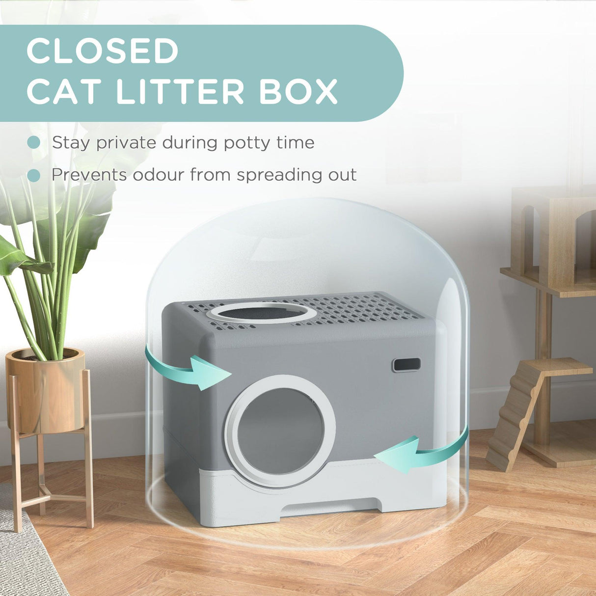 Enclosed Cat Litter Box with Front Entry & Scoop - Grey - Cat Litter Trays - Purr Wish