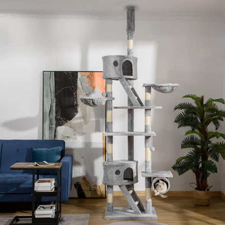 Adjustable Height Cat Tree, 240-260cm - Light Grey - Cat Trees - Purr Wish