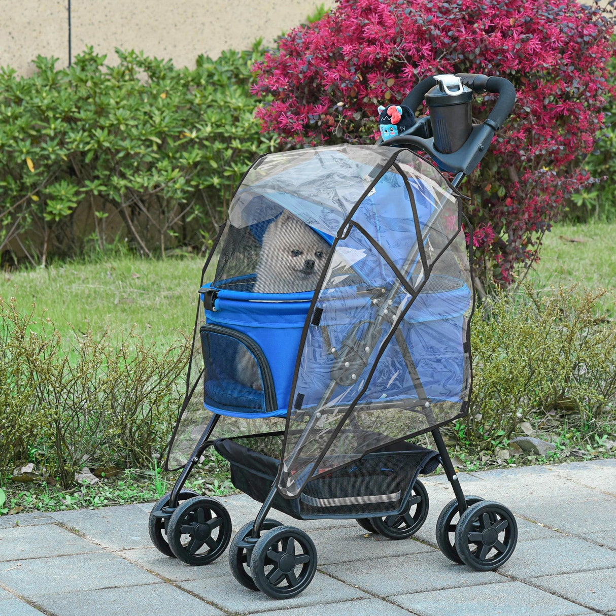 Cat Stroller with Rain Cover and EVA Wheels - Blue - Cat Carriers & Strollers - Purr Wish