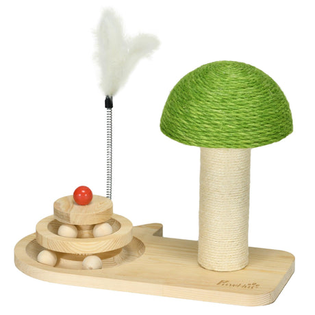 Mushroom Cat Scratching Post with Toy Balls, Feather, 26Hcm- Natural - Cat Scratchers - Purr Wish