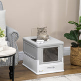 Hooded Cat Litter Box with Scoop - Grey & White - Cat Litter Trays - Purr Wish