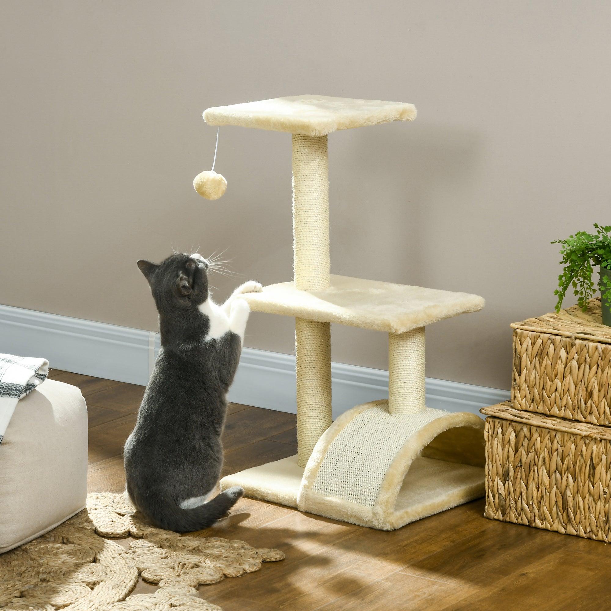 Compact Cat Tree with Scratching Post Pad 72cm Cream White Purr Wish