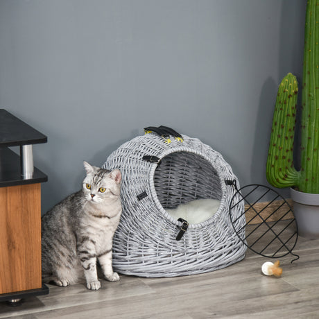 Grey Portable Pet Carrier Basket Bed 50 x 40 x 40cm