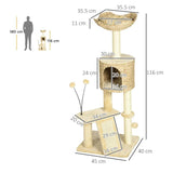 Multi-level Cat Tree Tower w/ Scratchers, Cat House, 116cm - Beige - Cat Trees - Purr Wish