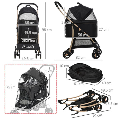 3-in-1 Cat Stroller - Carrier with Universal Wheel & Rain Cover - Black - Cat Carriers & Strollers - Purr Wish