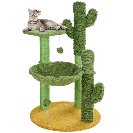 Cactus Cat Tree with Scratching Post, Hammock, 82cm - Green - Cat Trees - Purr Wish