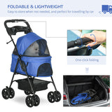 Cat Stroller with Rain Cover and EVA Wheels - Blue - Cat Carriers & Strollers - Purr Wish