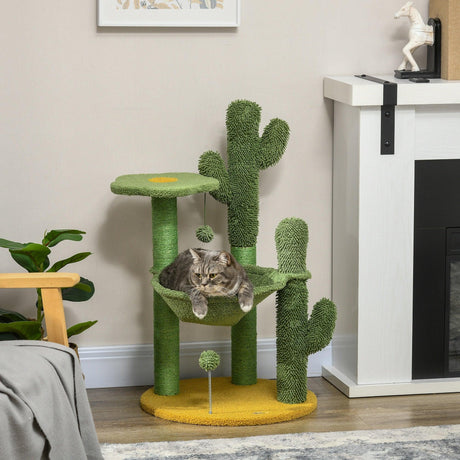 Cactus Cat Tree with Scratching Post, Hammock, 82cm - Green - Cat Trees - Purr Wish