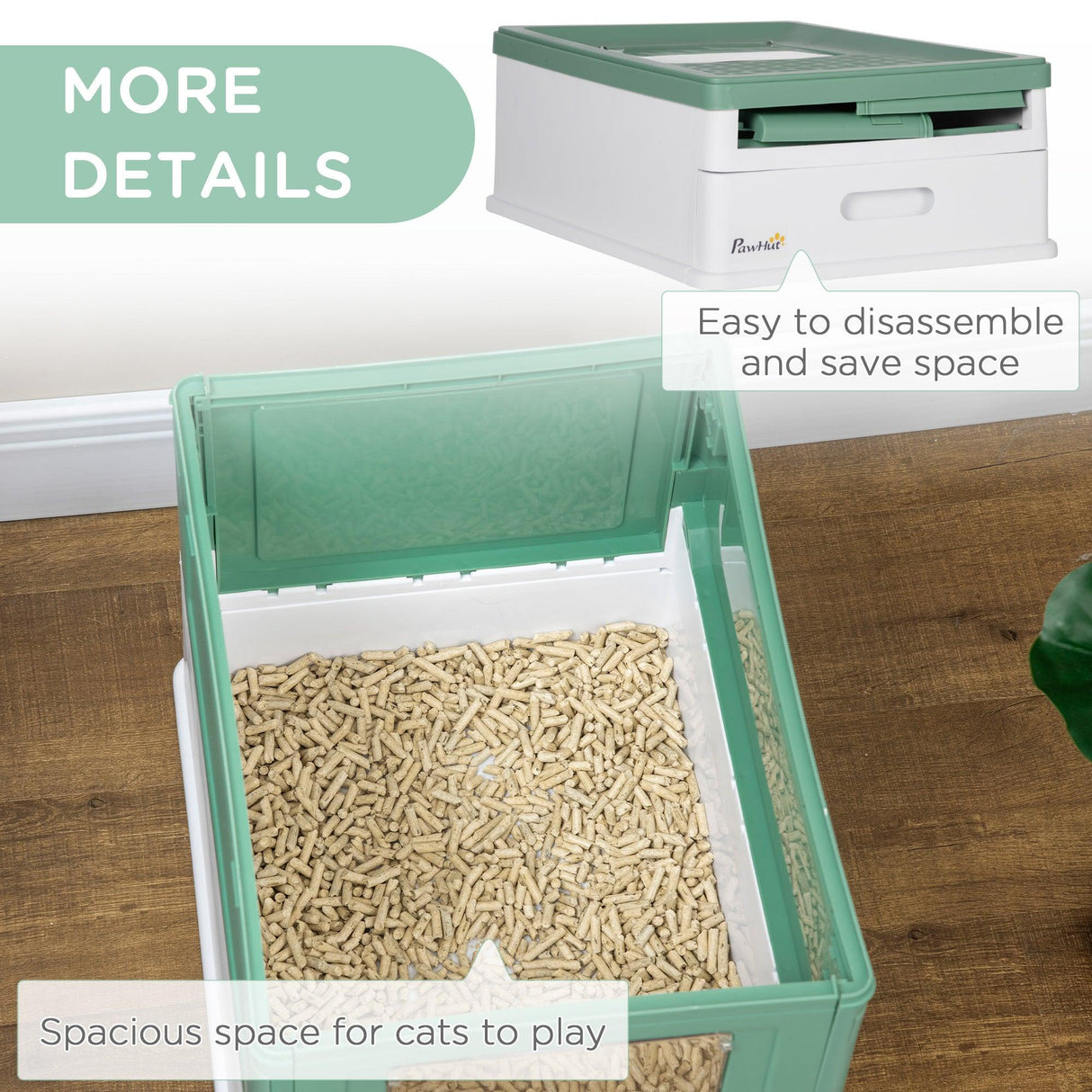 Hooded Cat Litter Box with Scoop, Green & White - Cat Litter Trays - Purr Wish