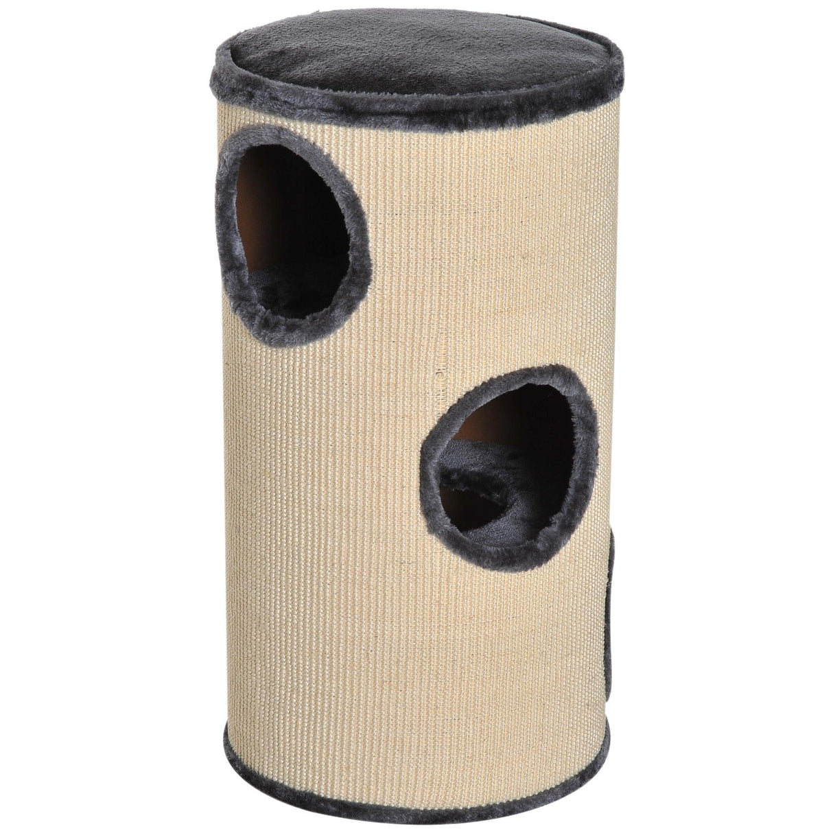 Plush Cat Tree Barrel Scratcher, 70h-cm - Beige/Grey - Cat Trees - Purr Wish