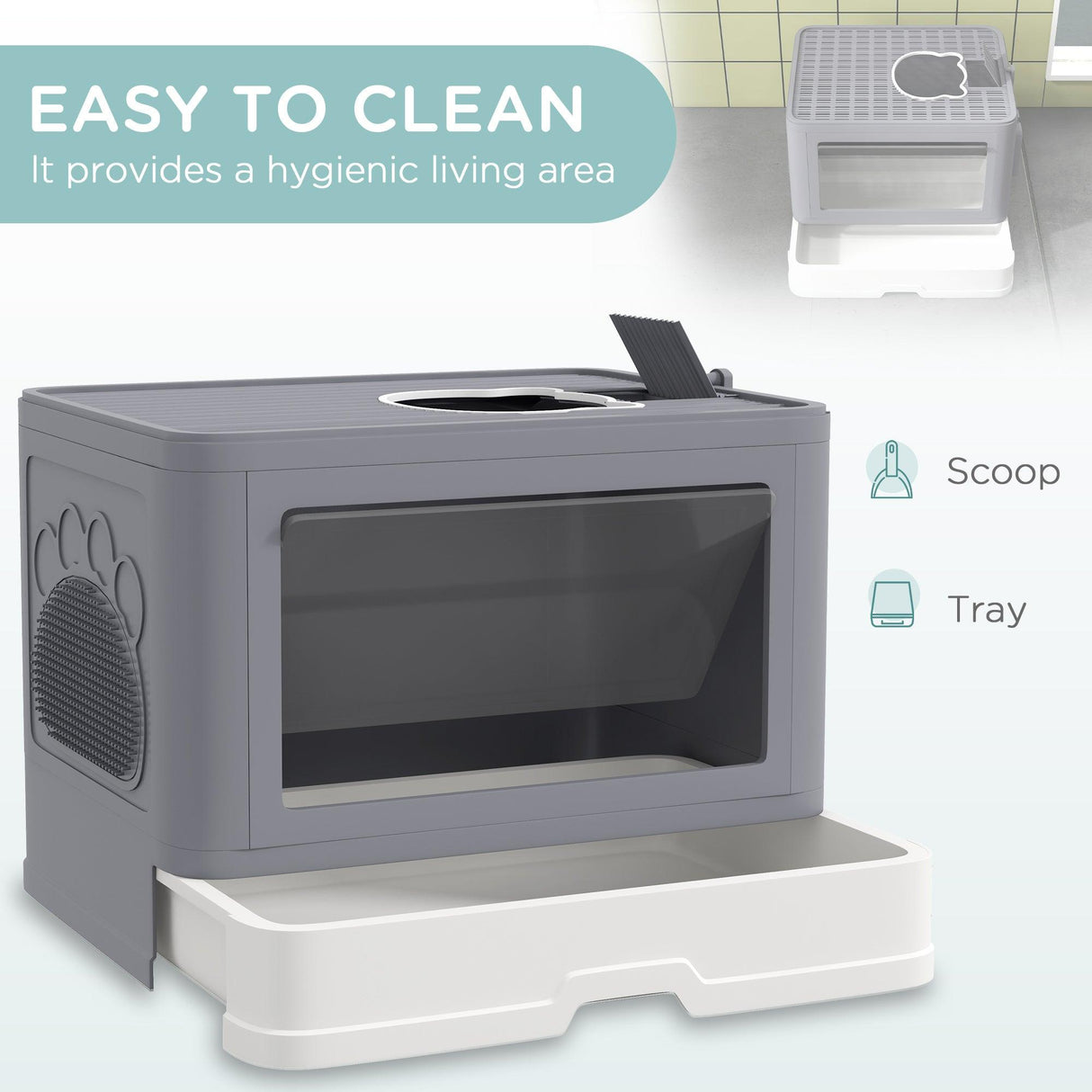 Enclosed Cat Litter Box with Lid, Drawer Tray, Front Entry - Grey - Cat Litter Trays - Purr Wish