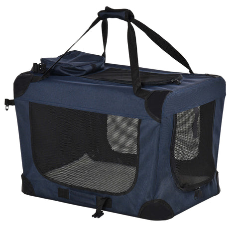 Portable Pet Carrier Folding Crate with Cushion, 60 x 41.5 x 41cm, Dark Blue