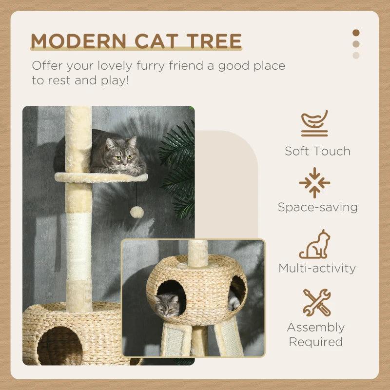 Multi-level Cat Tree Tower w/ Scratchers, Cat House, 116cm - Beige - Cat Trees - Purr Wish