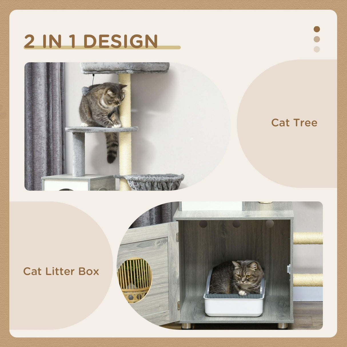 2-in-1 Cat Litter Box and Cat Tree House, Scratching Posts - Grey - Cat Litter Trays - Purr Wish