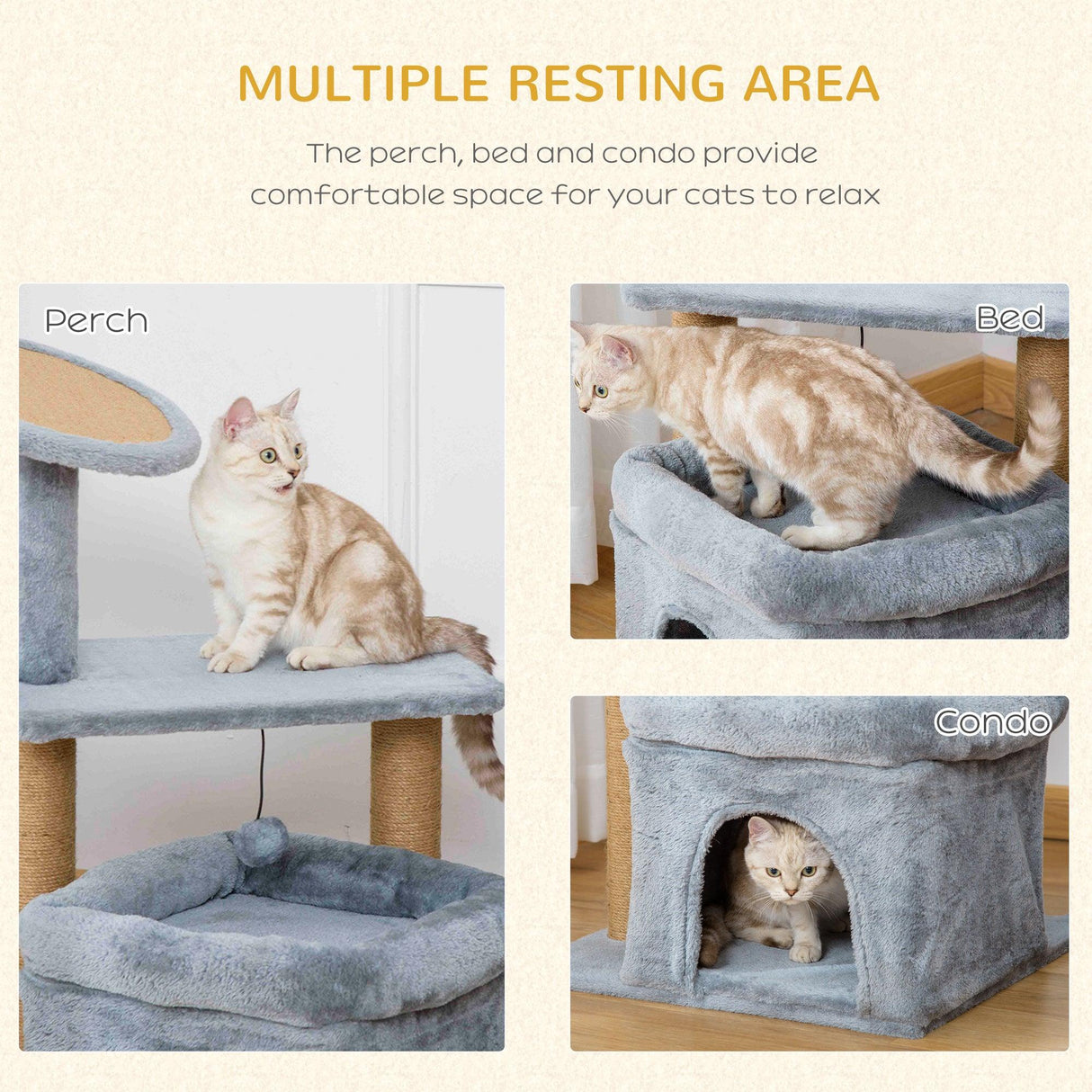 3-Tier Cat Activity Center Tower, 84cm - Grey - Cat Trees - Purr Wish