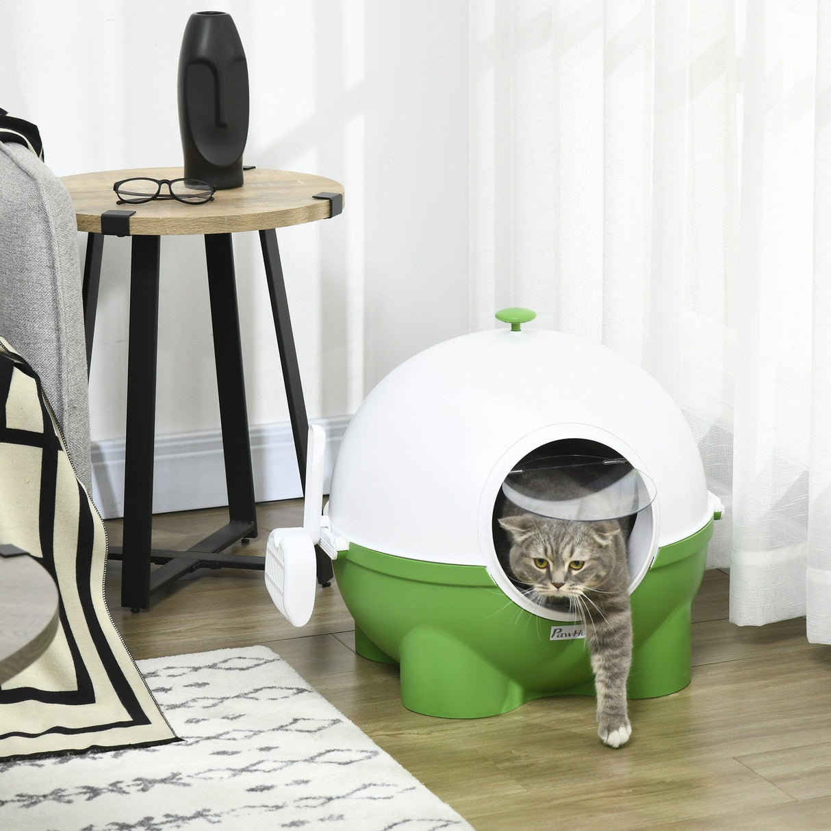 Enclosed Cat Litter Box with Lid, Scoop, Front Entrance - Green - Cat Litter Trays - Purr Wish