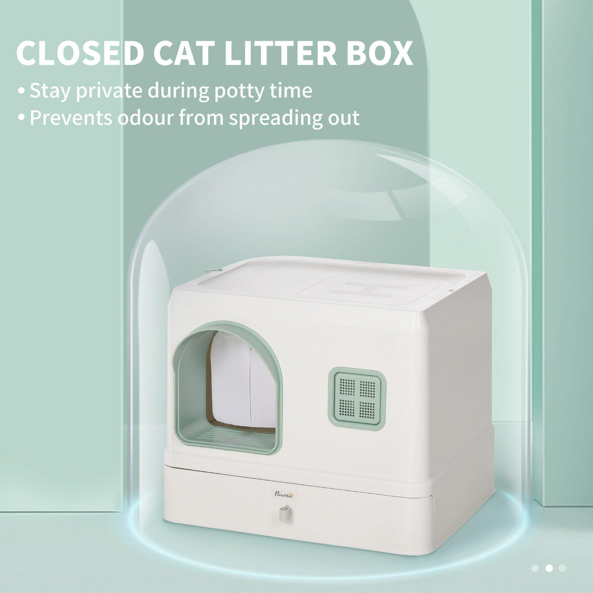 Cat Litter Box with Drawer Pan, Hooded Tray, Deodorants - White - Cat Litter Trays - Purr Wish