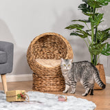 Raised Rattan Cat Bed with Soft Washable Cushion, Brown, 42 x 33 x 52cm