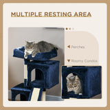 Navy Blue Cat Activity Tree with 2 Houses, Navy Blue - Cat Trees - Purr Wish