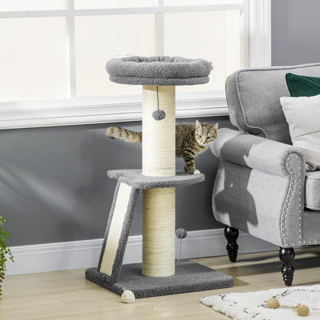 Contemporary Cat Tree & Bed, 127 cm - Grey & Beige - Cat Trees - Purr Wish