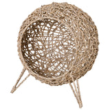 Ball-Shaped Rattan Elevated Cat Basket with Three Tripod Legs, Natural Wood Finish