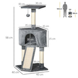 Corner Cat Tower w/ Sisal Rope Scratching Post, 98cm - Grey - Cat Trees - Purr Wish