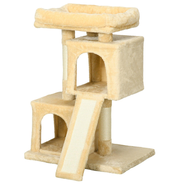 Cat Activity Tree with 2 Houses, 83cm - Cream White - Cat Trees - Purr Wish