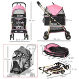 3-in-1 Cat Stroller - Carrier with Universal Wheel & Rain Cover - Pink & Black - Cat Carriers & Strollers - Purr Wish