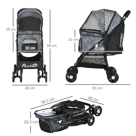 Pet Stroller with Universal Wheels - Grey - Cat Carriers & Strollers - Purr Wish