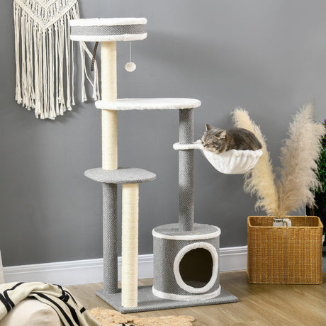 Multi-level Cat Tower with Scratching Posts & Bed, 132cm - Grey - Cat Trees - Purr Wish