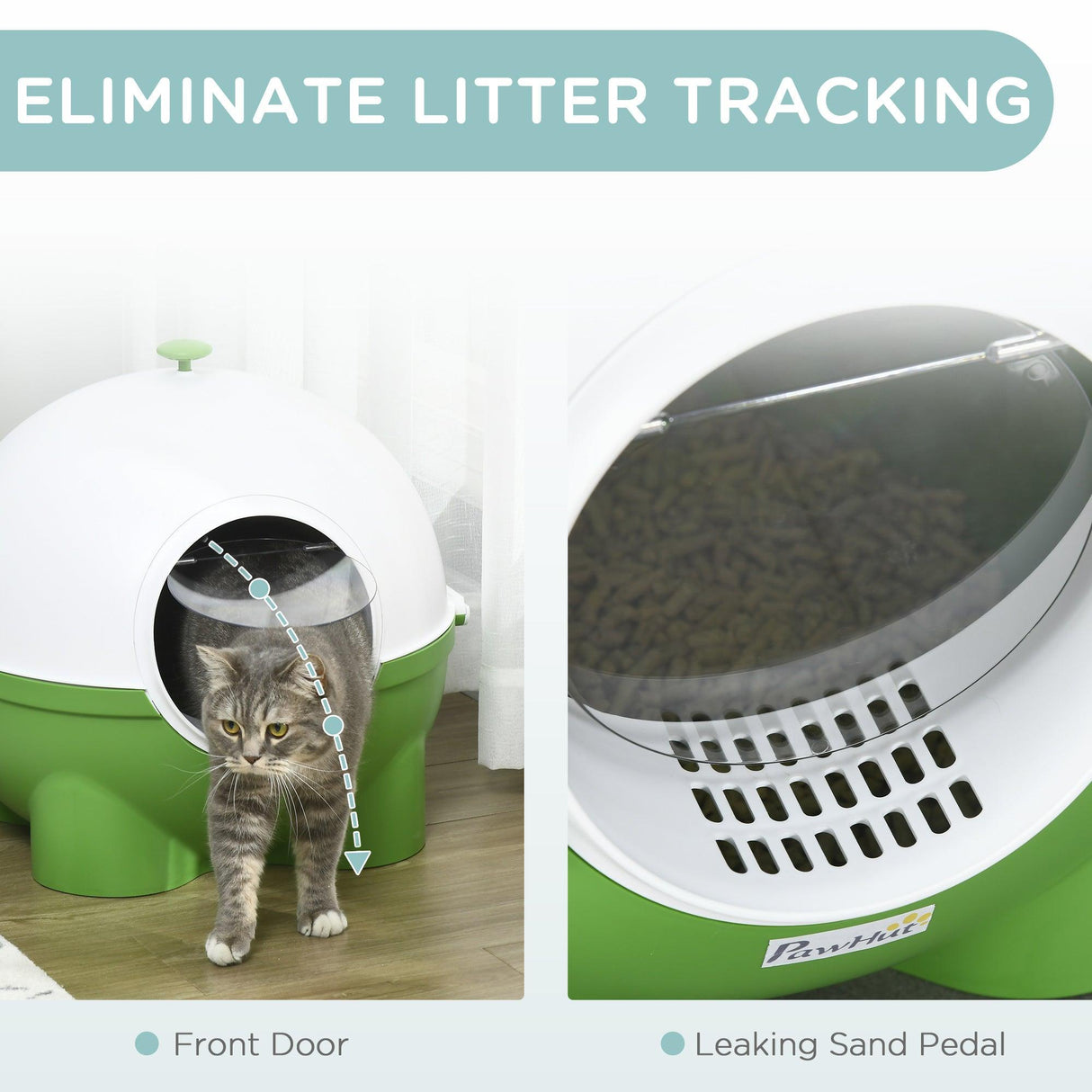 Enclosed Cat Litter Box with Lid, Scoop, Front Entrance - Green - Cat Litter Trays - Purr Wish